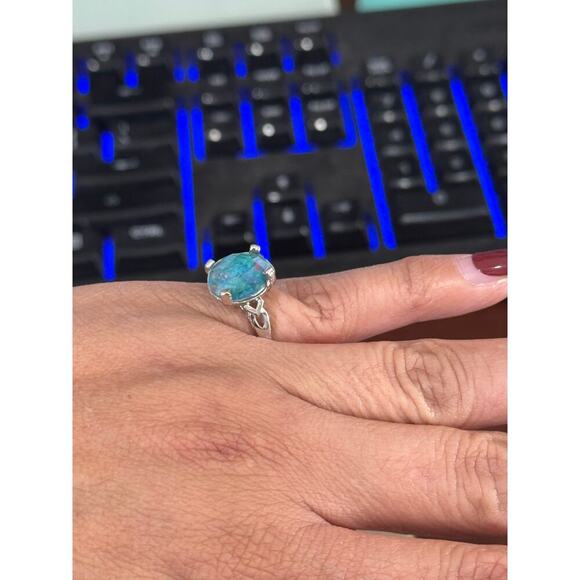 Silver 925 ring with beveled stone in setting appears to be man made sz 6.5 - Picture 6 of 7